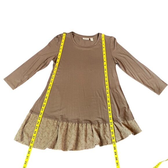 LOGO Camel-Colored Tunic w/2 Front Pockets, 3/4 Sleeves & Ruffle Bottom, Sz XXS - Picture 4 of 13